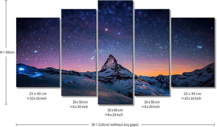 Wall Decor - 5-panel Starry Night Mountain Painting - photo 2