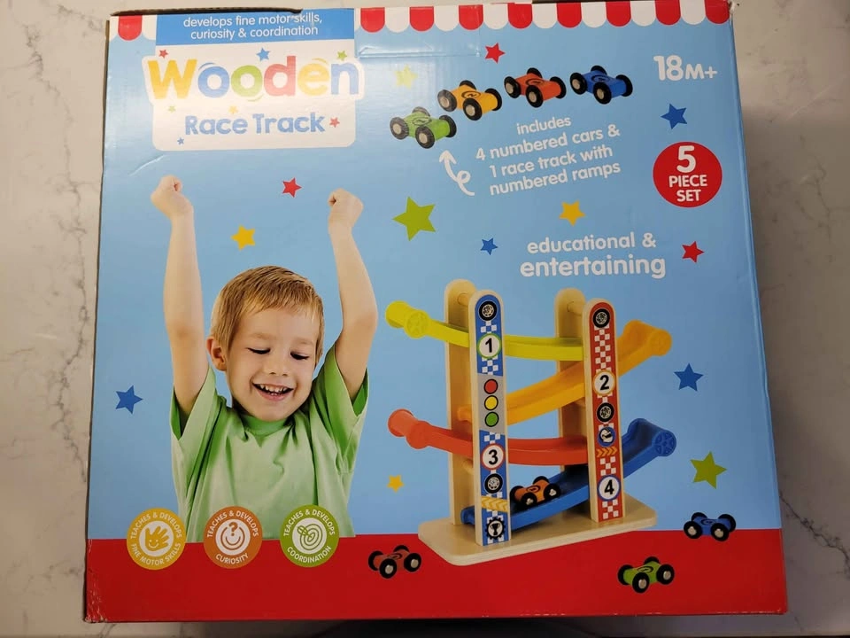 Wooden Car Race Toy for Toddlers with 4 Cars - photo 5