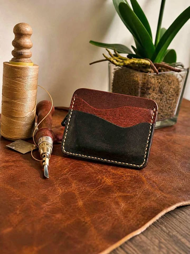 Handmade Leather Card Holder – Premium Cowhide & Goat Skin, with