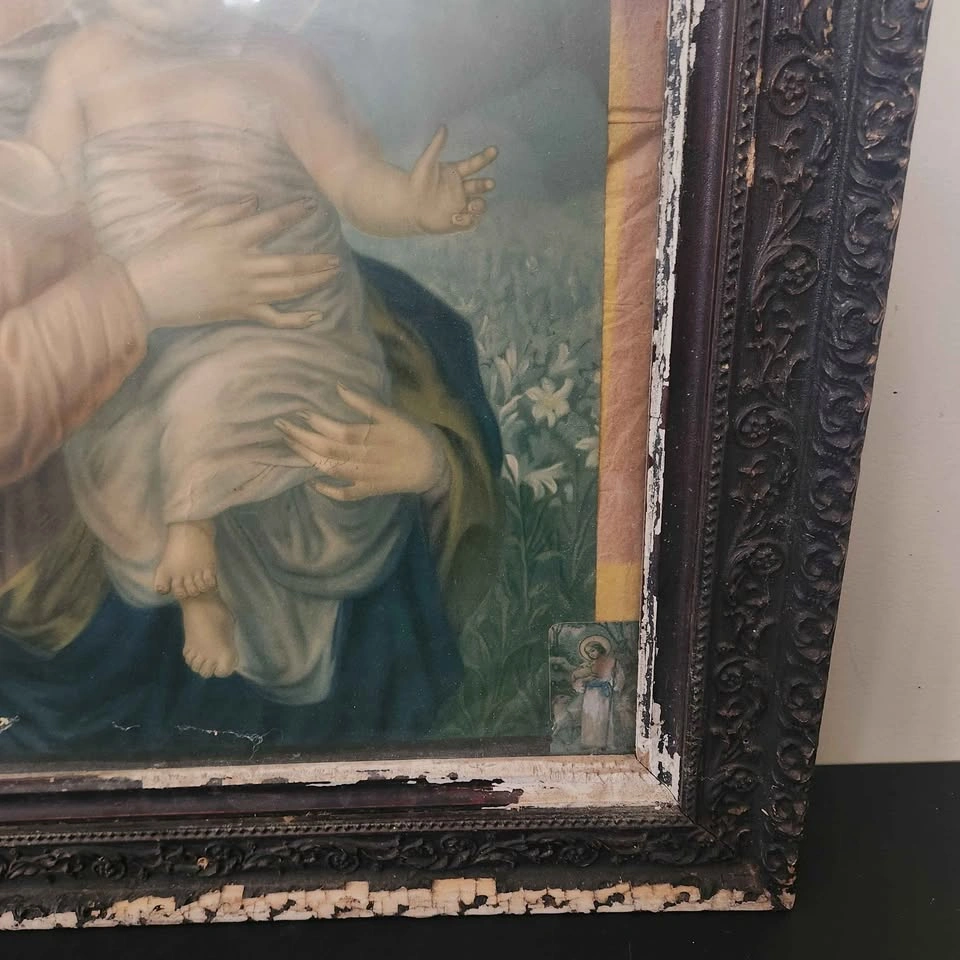 Antique Religious Framed Image – Madonna & Child – Ornate Frame - photo 5