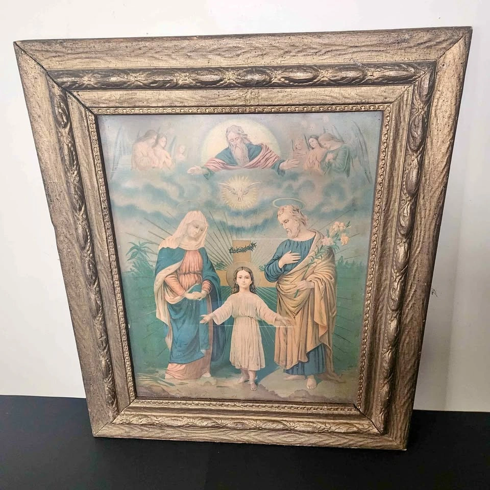 Antique Framed Religious Print – Ornate Gold Frame – 28” x 23”