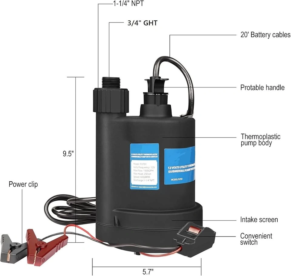 12V DC Submersible Water Pump - 1500 GPH - photo 3