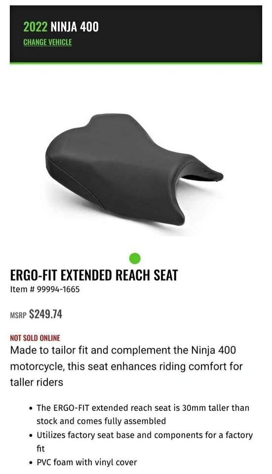 Kawasaki Ninja 400 Ergo-Fit Extended Reach Seat