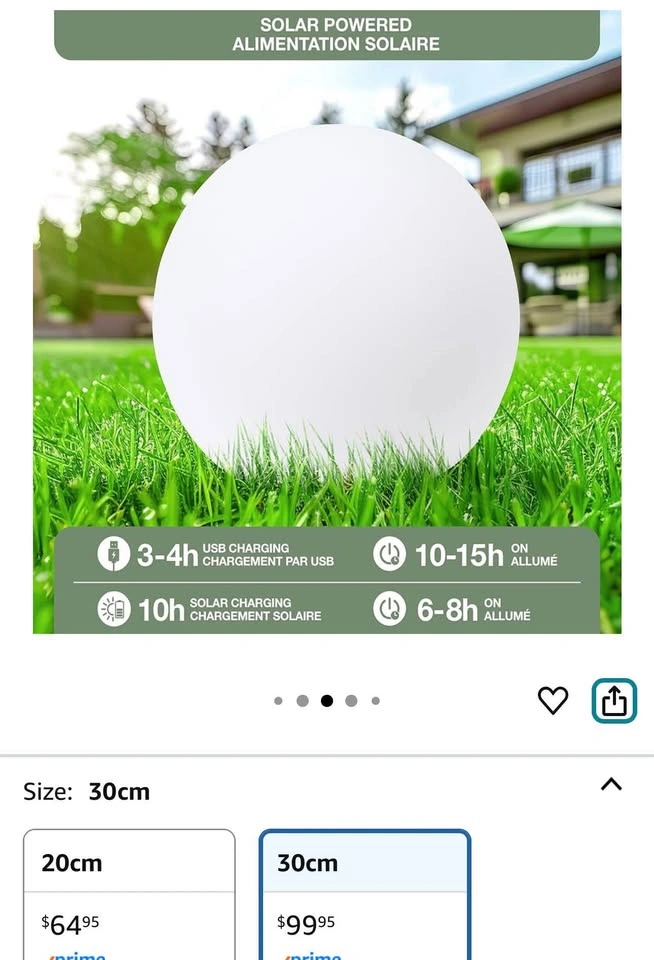 Solar & USB Charging 12" Color-Changing Globe Ball w/ Remote - photo 4