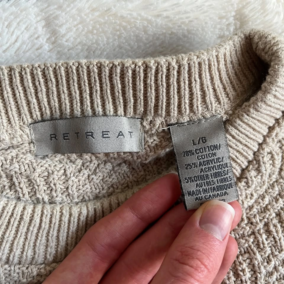 Vintage Beige Textured Knit Crewneck Sweater - Men's L - photo 2