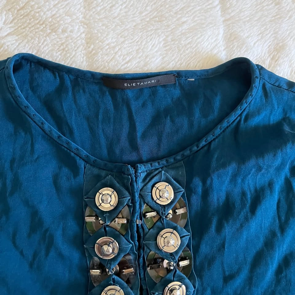 Elie Tahari Blue Silk Blouse - Women's Medium - photo 3