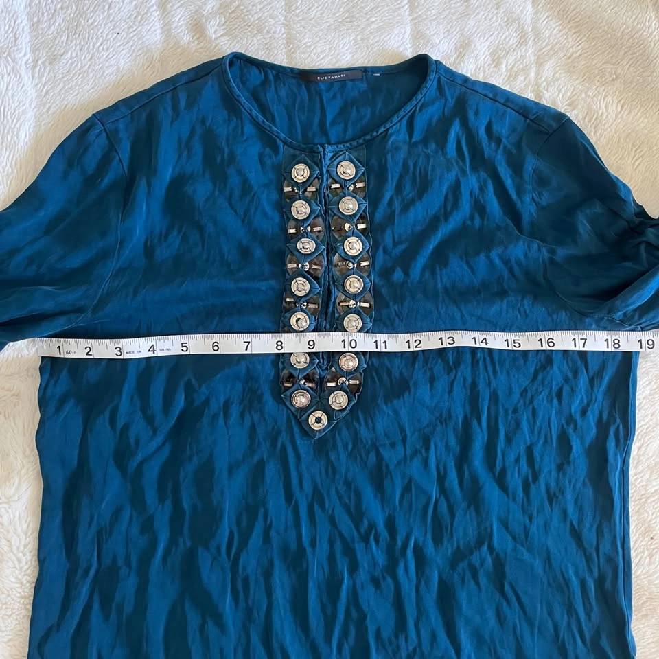 Elie Tahari Blue Silk Blouse - Women's Medium - photo 4