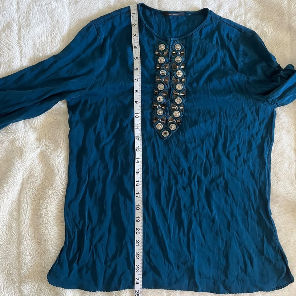 Elie Tahari Blue Silk Blouse - Women's Medium - photo 5