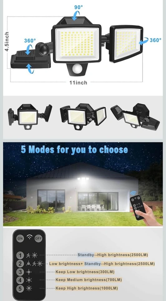 Solar Motion Sensor Outdoor Lights - 2500LM Bright LED Security - photo 3