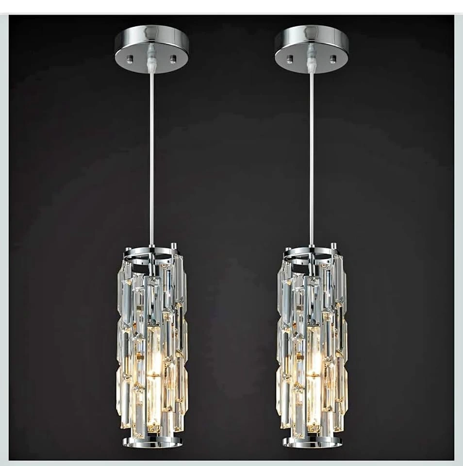 LMQNINE Chrome Mini Crystal Pendant Lights (2-Pack)