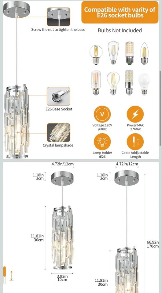 LMQNINE Chrome Mini Crystal Pendant Lights (2-Pack) - photo 2