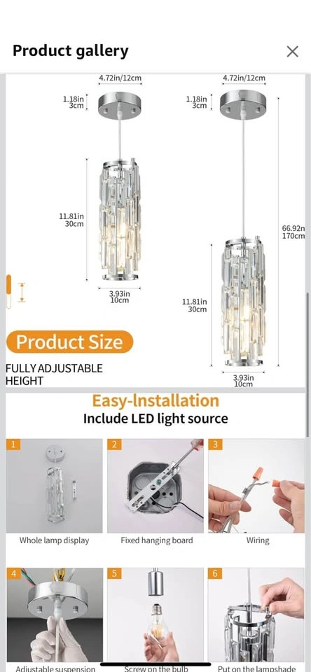 LMQNINE Chrome Mini Crystal Pendant Lights (2-Pack) - photo 3