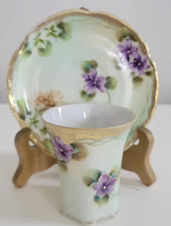 Antique Hand Painted Demitasse & Saucer - Violets - photo 4