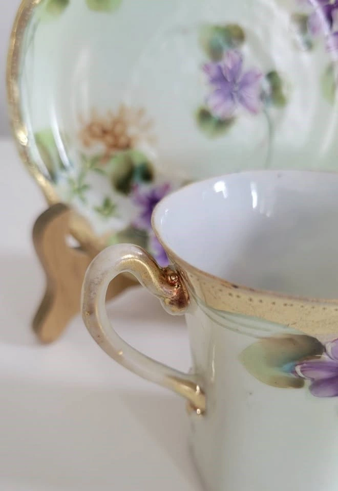 Antique Hand Painted Demitasse & Saucer - Violets - photo 5