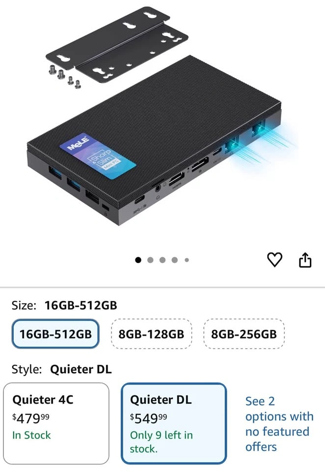 MeLE Quieter DL Fanless N100 Mini PC 16GB RAM 512GB SSD - photo 2
