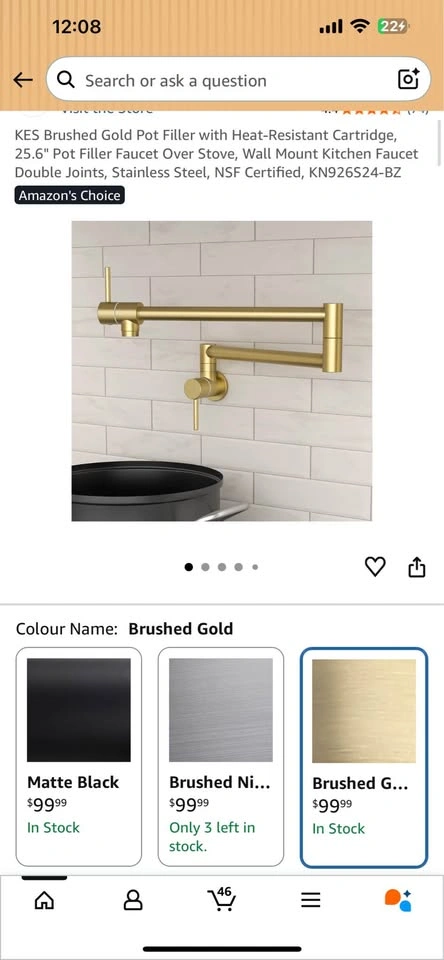 KES Brushed Gold Pot Filler Faucet, 25.6" - photo 2
