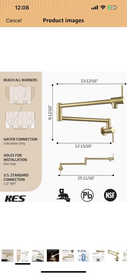 KES Brushed Gold Pot Filler Faucet, 25.6" - photo 3
