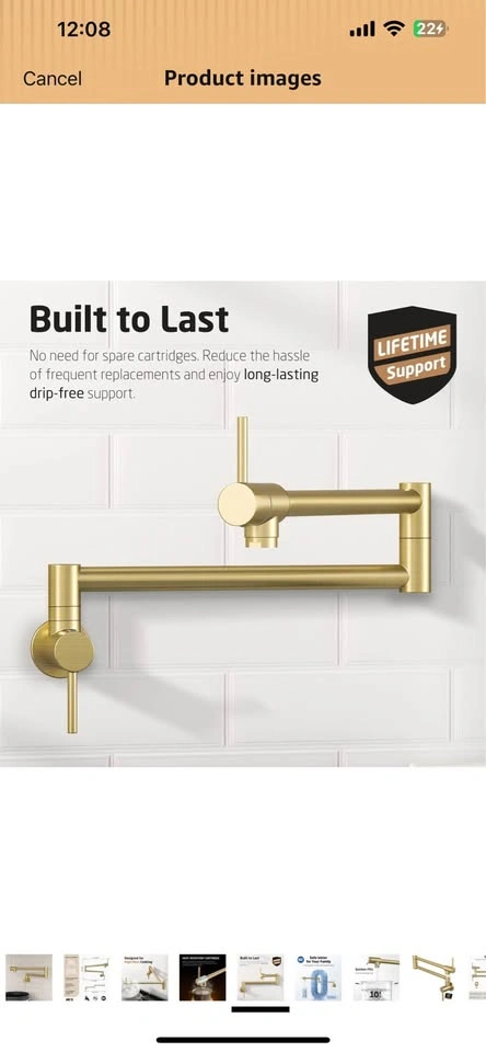 KES Brushed Gold Pot Filler Faucet, 25.6" - photo 5