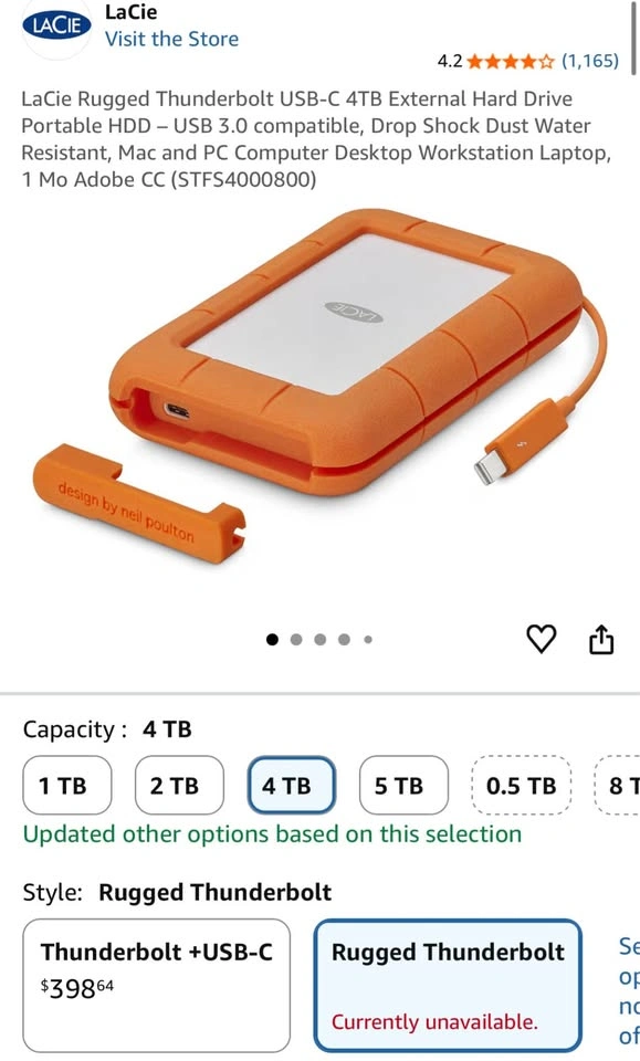 LaCie Rugged Thunderbolt USB-C 4TB External Hard Drive - photo 2