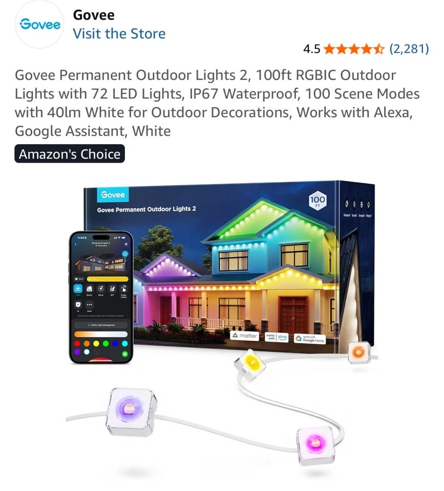 Govee Permanent Outdoor Lights 2, 100ft RGBIC - photo 2
