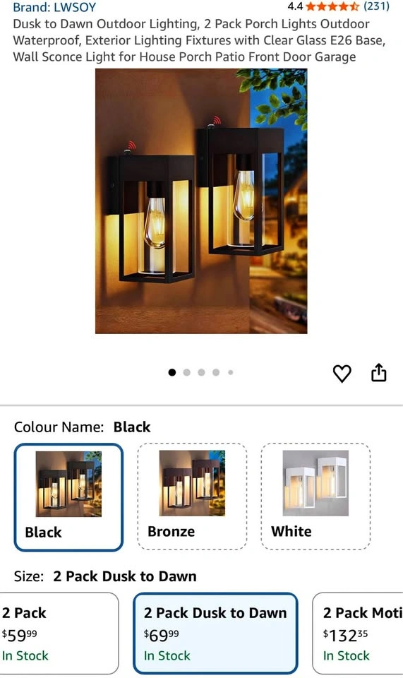 Dusk to Dawn Outdoor Lighting, 2 Pack