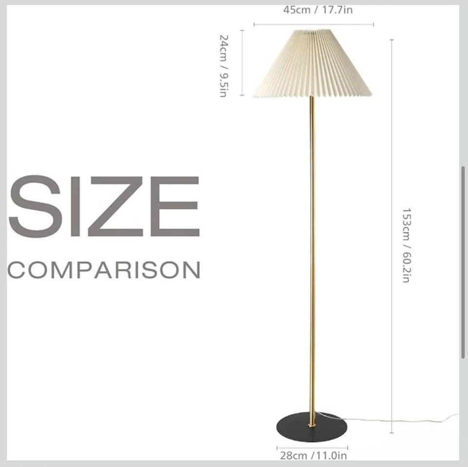 KUNJOULAM Modern Pleated Floor Lamp, Black Pole - photo 2