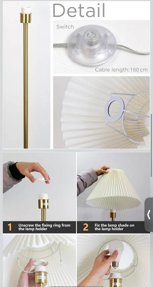 KUNJOULAM Modern Pleated Floor Lamp, Black Pole - photo 4