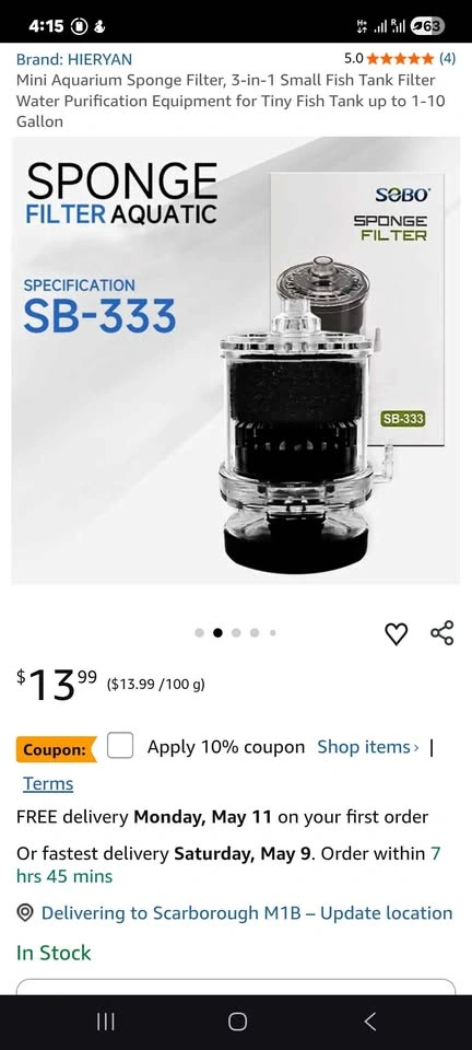 SEBO SB-333 Sponge Filter for Aquarium Fish Tank - photo 3