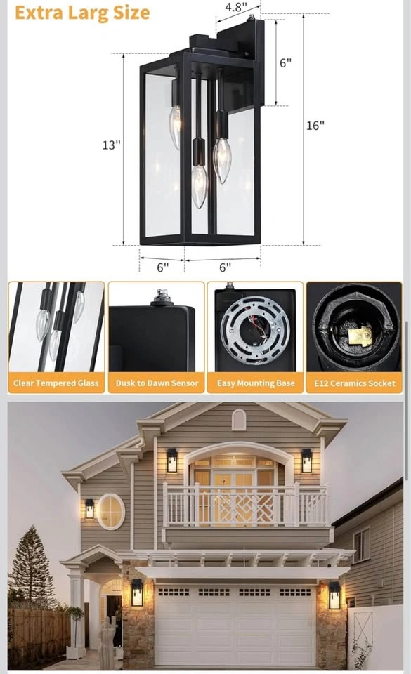 16'' Large Dusk to Dawn Outdoor Wall Light - photo 3