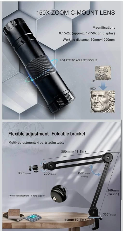 NICE-POWER Digital Microscope 13MP 1080P HDMI VGA 150X Zoom - photo 3