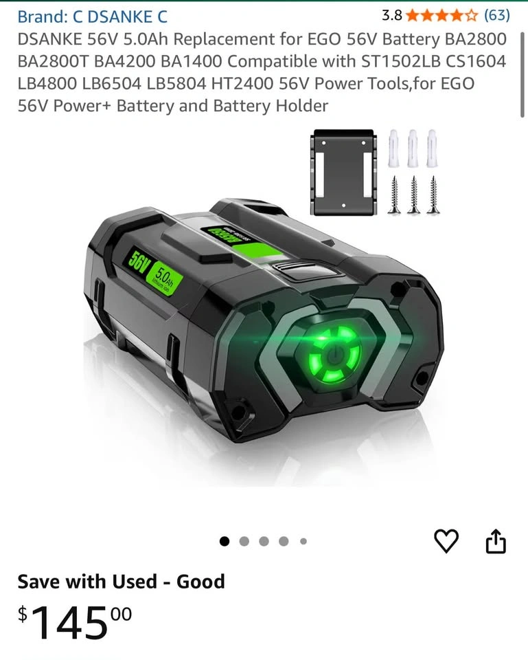DSANKE 56V 5.0Ah Replacement for EGO 56V Battery - photo 2
