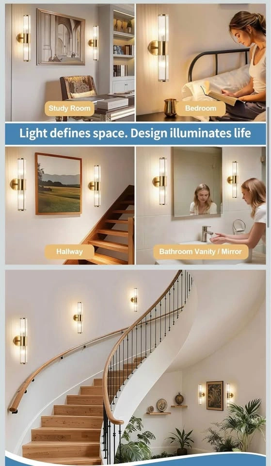 ECOBRT Glass Wall Light Fixture - Antique Brass - photo 3