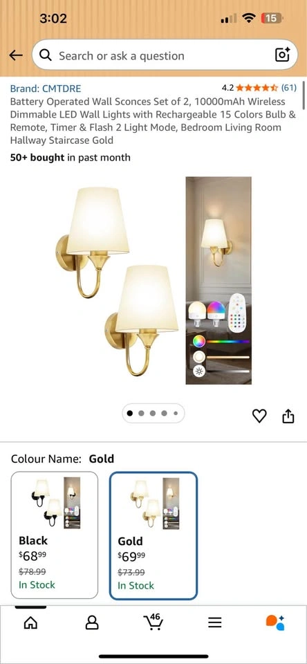 Battery Operated Wall Sconces Set of 2 - photo 5