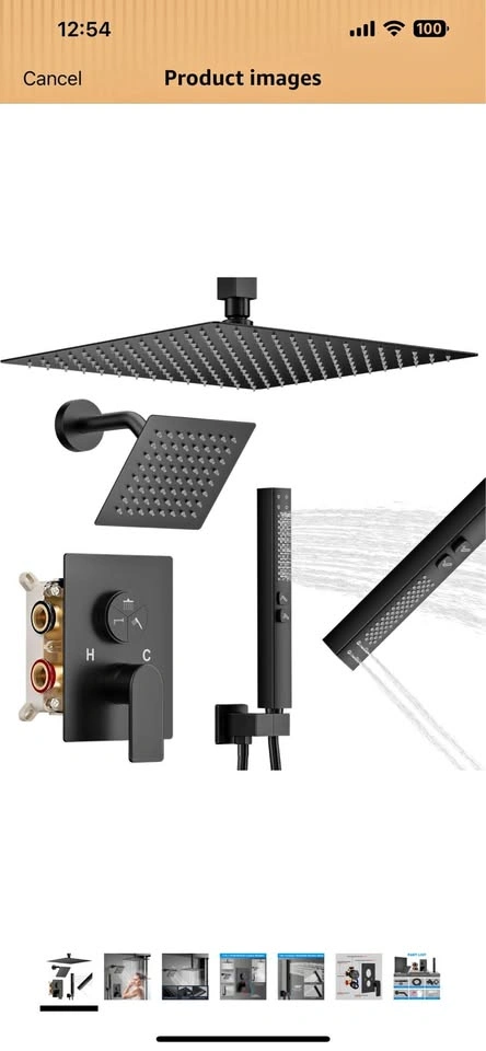 Matte Black 3-Setting Push Button Shower Faucet Set