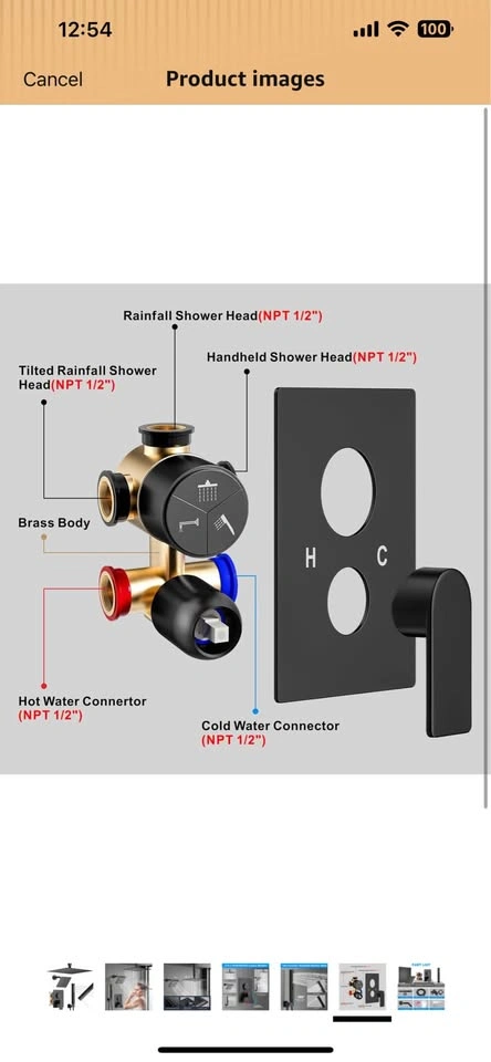 Matte Black 3-Setting Push Button Shower Faucet Set - photo 3