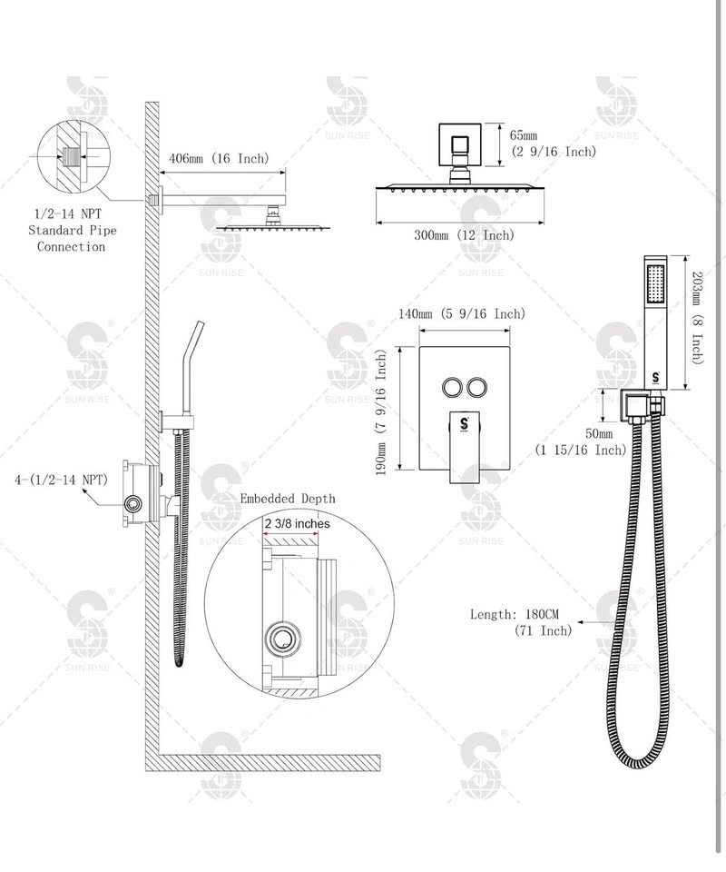 SR Sun Rise Shower System with Push Button Diverter - photo 4