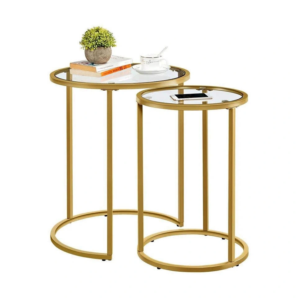 Gold Nesting End Tables Set | Round | Metal Frame | New in Box