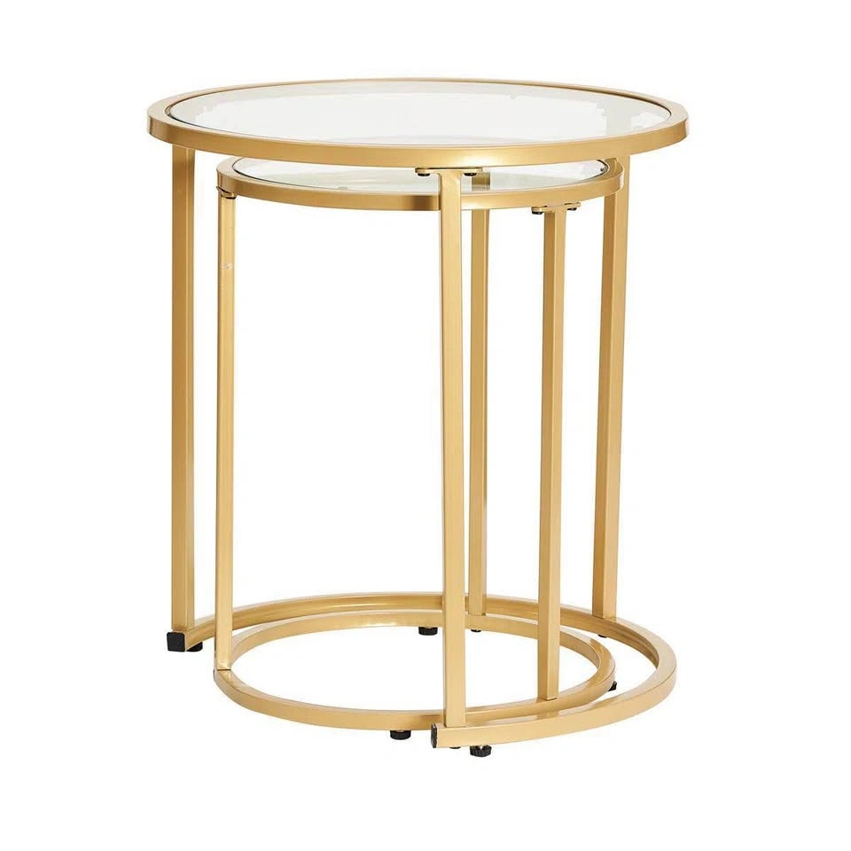 Gold Nesting End Tables Set | Round | Metal Frame | New in Box - photo 2