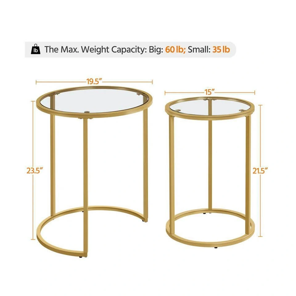 Gold Nesting End Tables Set | Round | Metal Frame | New in Box - photo 3