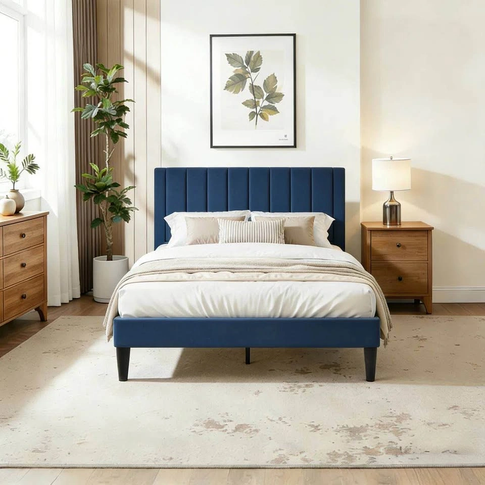 Modern Upholstered Platform Bed – Full Size | Velvet Headboard | - photo 2