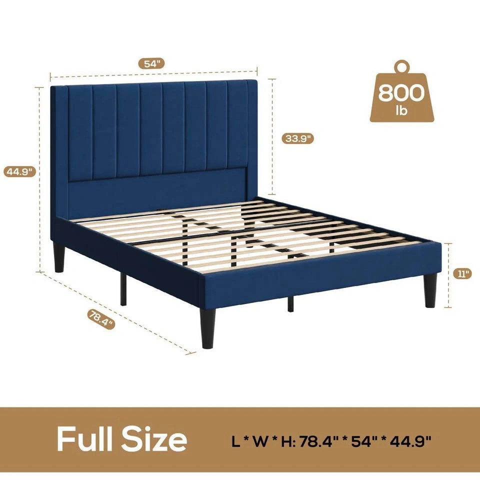 Modern Upholstered Platform Bed – Full Size | Velvet Headboard | - photo 3