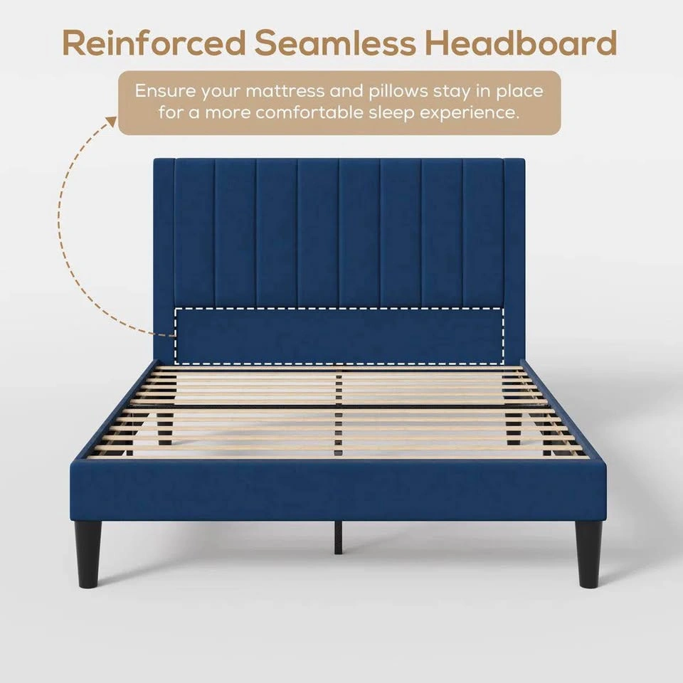 Modern Upholstered Platform Bed – Full Size | Velvet Headboard | - photo 5