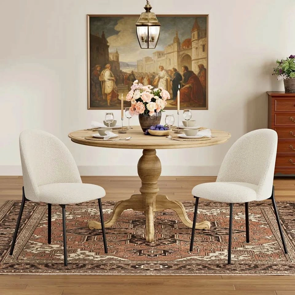 Modern Boucle Dining Chairs - Set of 2 | White Upholstered