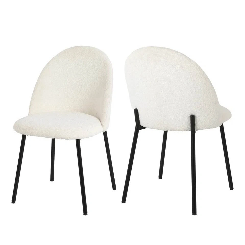 Modern Boucle Dining Chairs - Set of 2 | White Upholstered - photo 3