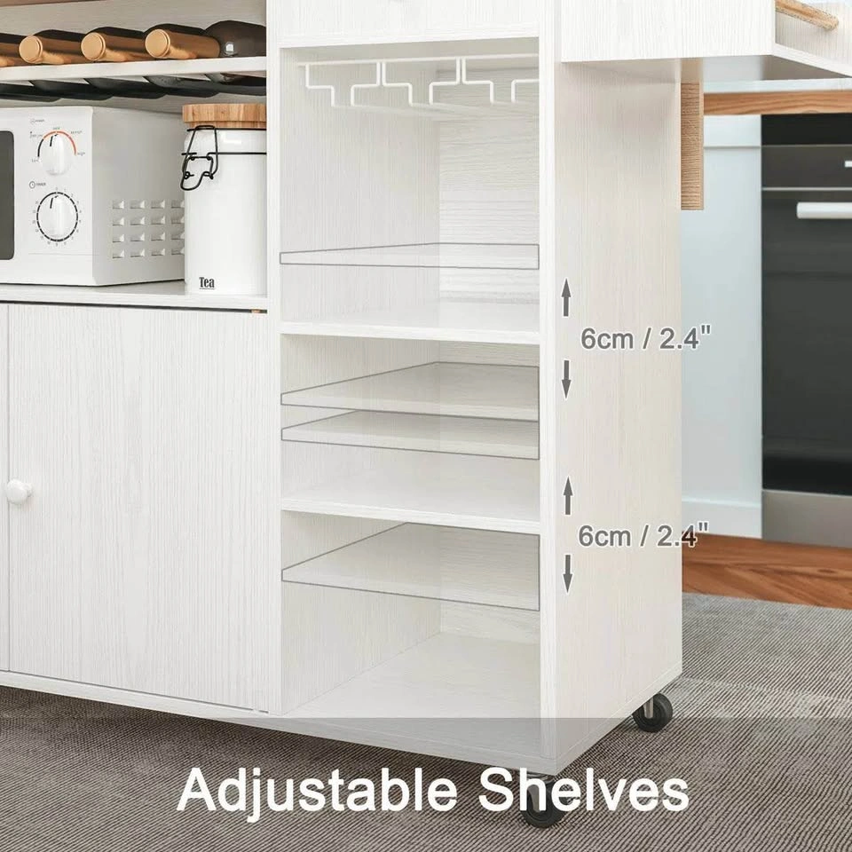 Rolling Kitchen Island Cart | Drop-Leaf | Wine Rack | White & Br - photo 4