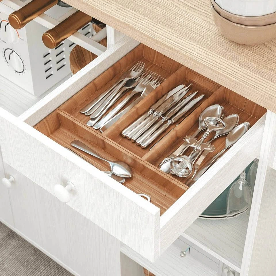 Rolling Kitchen Island Cart | Drop-Leaf | Wine Rack | White & Br - photo 5