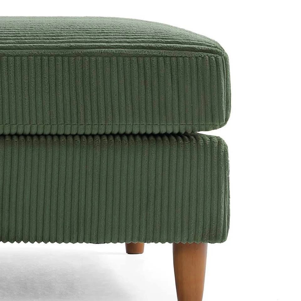 Seemab Corduroy Ottoman - Green | Solid Wood Legs | Modular | Ne - photo 2