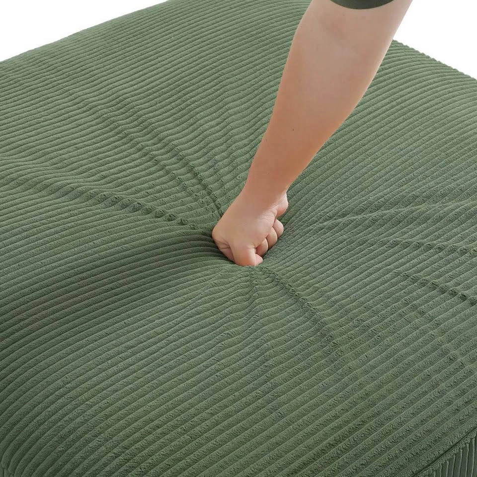 Seemab Corduroy Ottoman - Green | Solid Wood Legs | Modular | Ne - photo 4
