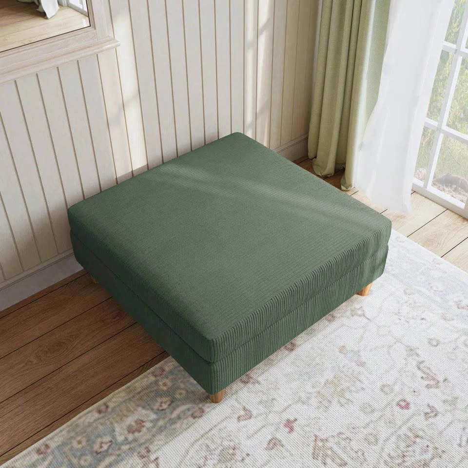 Seemab Corduroy Ottoman - Green | Solid Wood Legs | Modular | Ne - photo 5