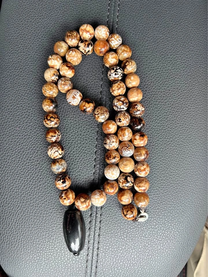 Natural Dragon Vein Agate & Black Tiger Eye Pendant